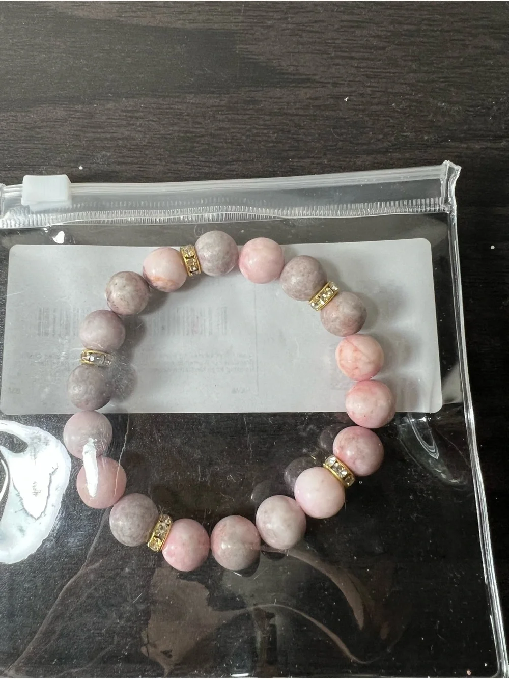 Pink Beaded Bracelet with Gold Accents